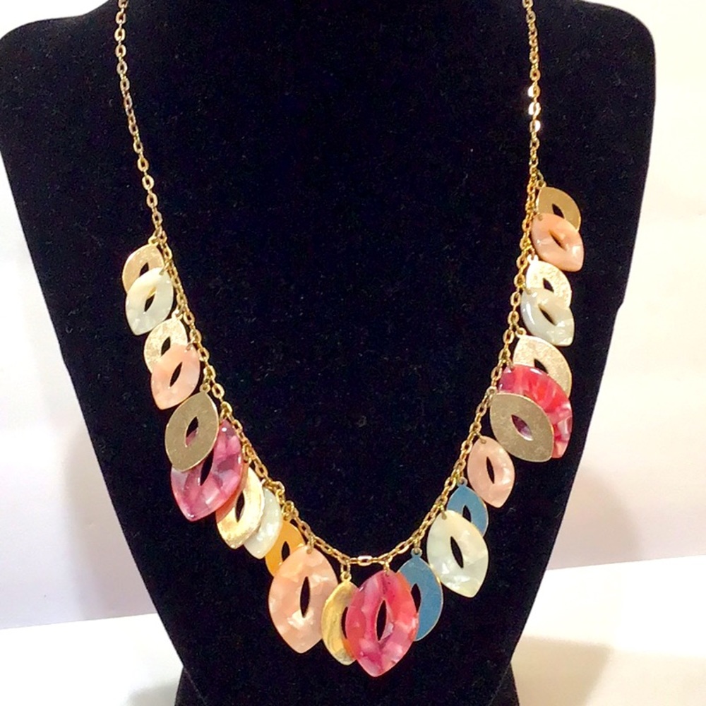 Bright colorful marbleized plastic statement necklace